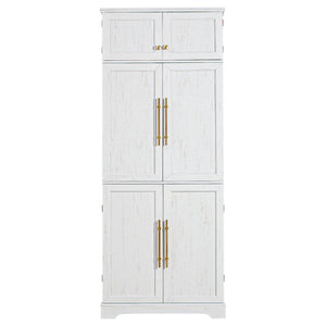 English Elm K&k Farmhouse Pantry Cabinet Retro Style with Wine Rack Hidden Drawer and Adjustable Shelves White N707S356567W