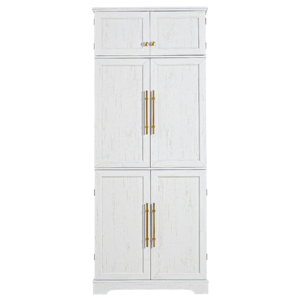 English Elm K&k Farmhouse Pantry Cabinet Retro Style with Wine Rack Hidden Drawer and Adjustable Shelves White N707S356567W