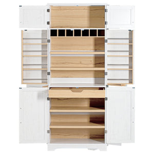 English Elm K&k Farmhouse Pantry Cabinet Retro Style with Wine Rack Hidden Drawer and Adjustable Shelves White N707S356567W