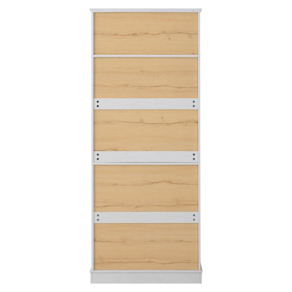 English Elm K&k Farmhouse Pantry Cabinet Retro Style with Wine Rack Hidden Drawer and Adjustable Shelves White N707S356567W
