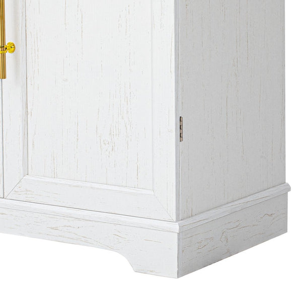 English Elm K&k Farmhouse Pantry Cabinet Retro Style with Wine Rack Hidden Drawer and Adjustable Shelves White N707S356567W