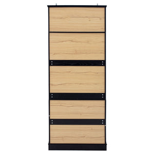 English Elm K&k Tall Farmhouse Pantry Cabinet with Gold Accents Three Drawers and Adjustable Shelves Black N707S356569B