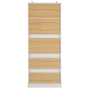 English Elm K&k Tall Farmhouse Pantry Cabinet with Gold Accents Three Drawers and Adjustable Shelves White N707S356569W