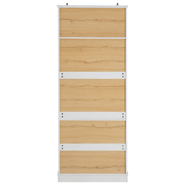 English Elm K&k Tall Farmhouse Pantry Cabinet with Gold Accents Three Drawers and Adjustable Shelves White N707S356569W
