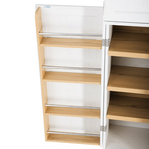 English Elm K&k Tall Farmhouse Pantry Cabinet with Gold Accents Three Drawers and Adjustable Shelves White N707S356569W