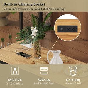 English Elm K&k Rolling Kitchen Island with Extendable Table Built-in Outlets and Layered Storage Black N707S360278B
