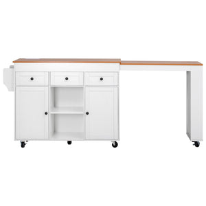 English Elm K&k Rolling Kitchen Island with Extendable Table Built-in Outlets and Layered Storage White N707S360278W