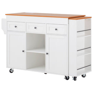 English Elm K&k Rolling Kitchen Island with Extendable Table Built-in Outlets and Layered Storage White N707S360278W