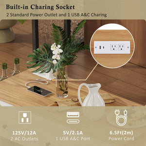 English Elm K&k Rolling Kitchen Island with Extendable Table Built-in Outlets and Layered Storage White N707S360278W