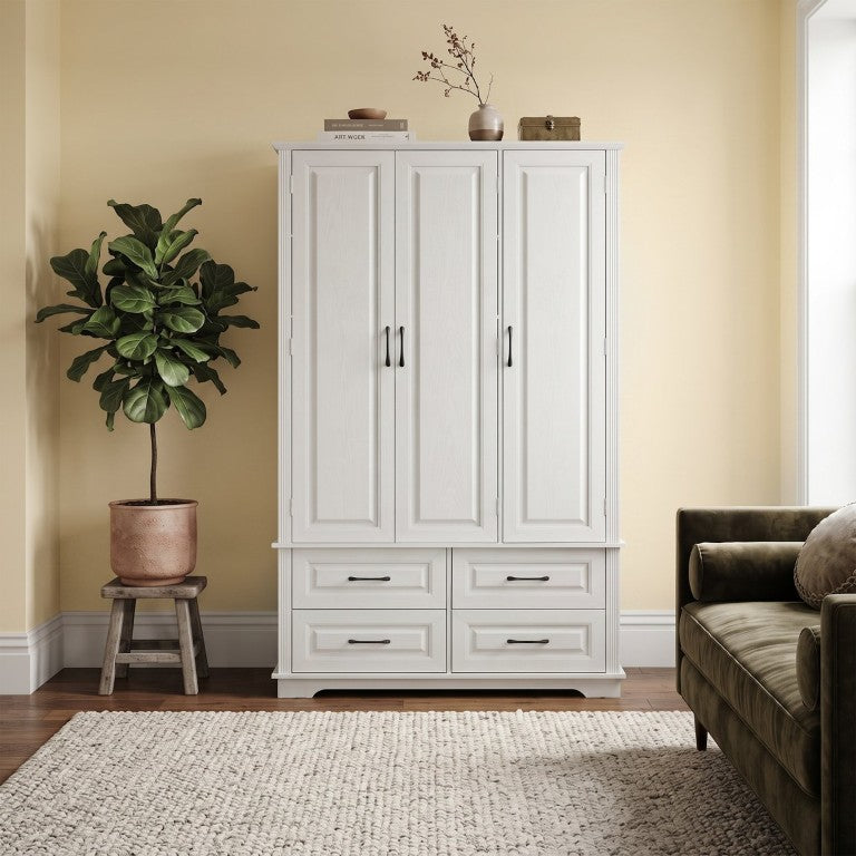 English Elm K&k Farmhouse Pantry Cabinet 72 Inch Tall Freestanding Kitchen Cupboard with Pull Out Trays White N707S472769W