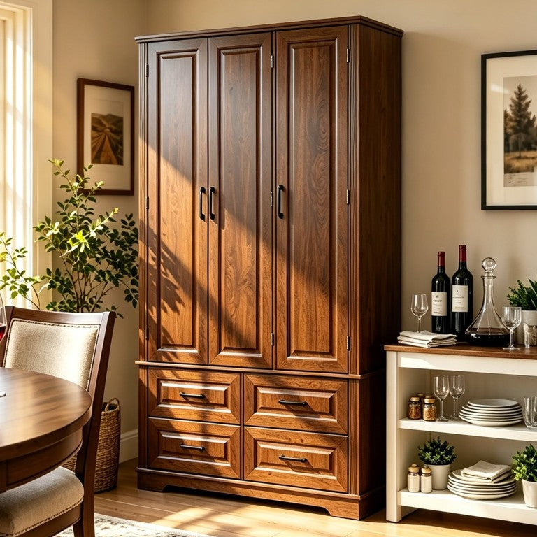 English Elm K&k Farmhouse Pantry Cabinet Tall MDF Cupboard with Pull Out Trays and Door Racks N707S472769Z