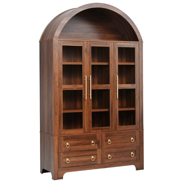 English Elm K&k Arched Farmhouse Pantry Hutch with Glass Doors Four Drawers Walnut Finish N707S476028Z