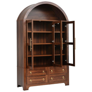 English Elm K&k Arched Farmhouse Pantry Hutch with Glass Doors Four Drawers Walnut Finish N707S476028Z