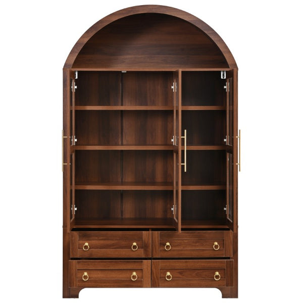 English Elm K&k Arched Farmhouse Pantry Hutch with Glass Doors Four Drawers Walnut Finish N707S476028Z