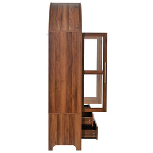 English Elm K&k Arched Farmhouse Pantry Hutch with Glass Doors Four Drawers Walnut Finish N707S476028Z