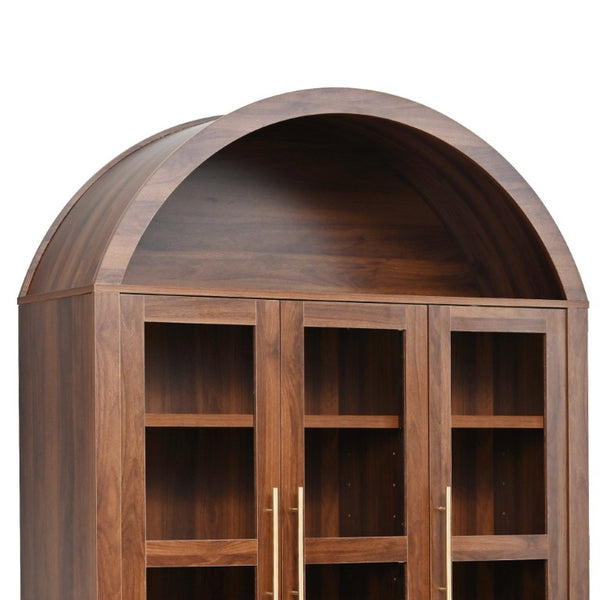 English Elm K&k Arched Farmhouse Pantry Hutch with Glass Doors Four Drawers Walnut Finish N707S476028Z
