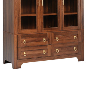 English Elm K&k Arched Farmhouse Pantry Hutch with Glass Doors Four Drawers Walnut Finish N707S476028Z