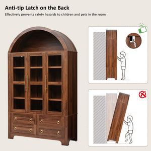 English Elm K&k Arched Farmhouse Pantry Hutch with Glass Doors Four Drawers Walnut Finish N707S476028Z
