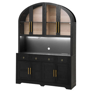 English Elm K&k Farmhouse Pantry Cabinet with LED Lighting Charging Station and Barn Doors Black N707S508593B