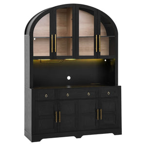 English Elm K&k Farmhouse Pantry Cabinet with LED Lighting Charging Station and Barn Doors Black N707S508593B