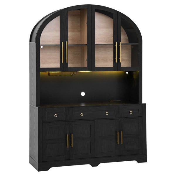 English Elm K&k Farmhouse Pantry Cabinet with LED Lighting Charging Station and Barn Doors Black N707S508593B