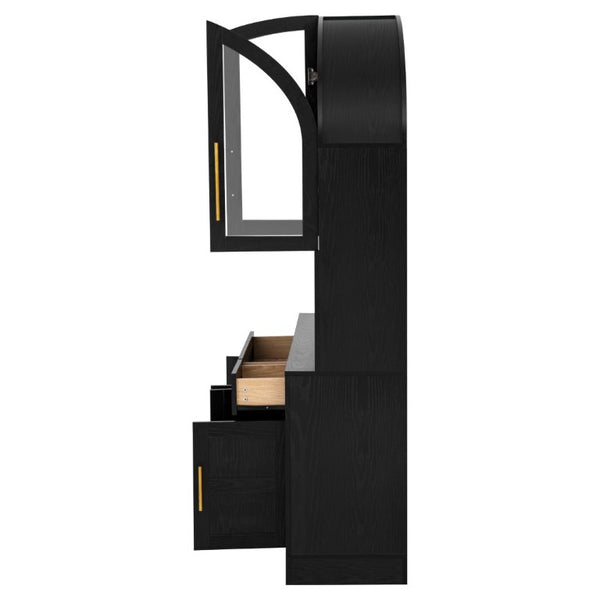 English Elm K&k Farmhouse Pantry Cabinet with LED Lighting Charging Station and Barn Doors Black N707S508593B
