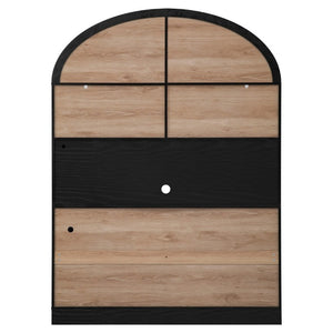 English Elm K&k Farmhouse Pantry Cabinet with LED Lighting Charging Station and Barn Doors Black N707S508593B