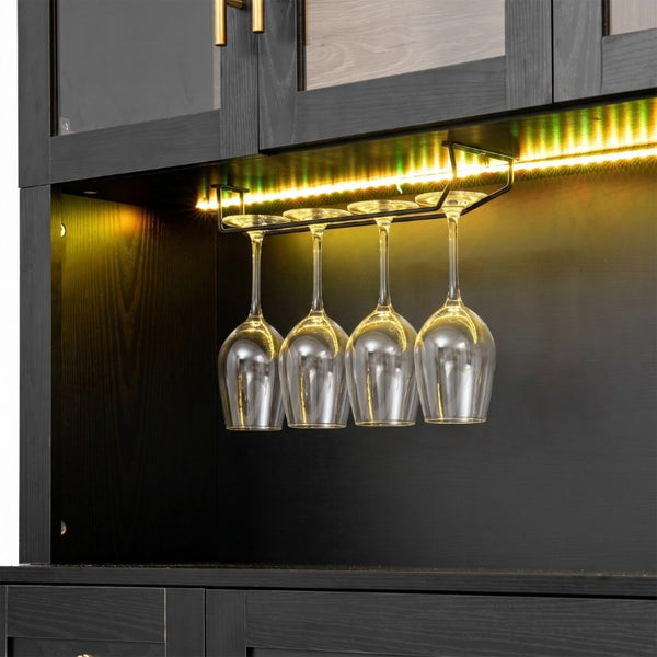 English Elm K&k Farmhouse Pantry Cabinet with LED Lighting Charging Station and Barn Doors Black N707S508593B
