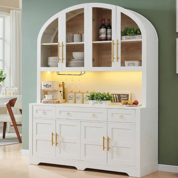 English Elm K&k Farmhouse Pantry Cabinet with LED Lighting Charging Station and Barn Doors White N707S508593W