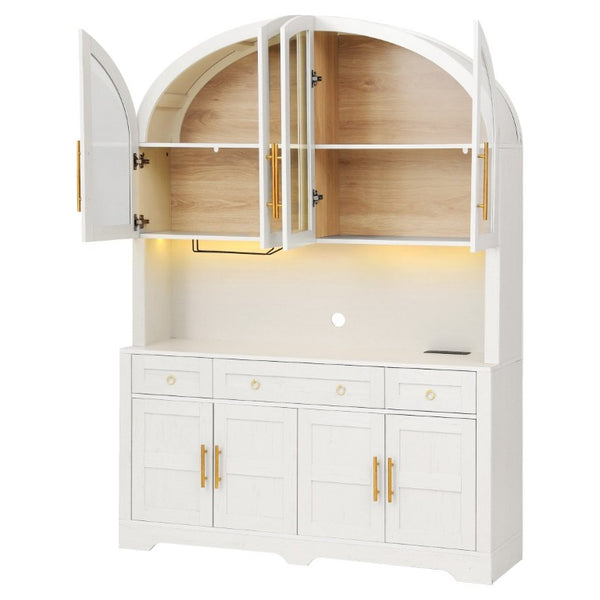 English Elm K&k Farmhouse Pantry Cabinet with LED Lighting Charging Station and Barn Doors White N707S508593W
