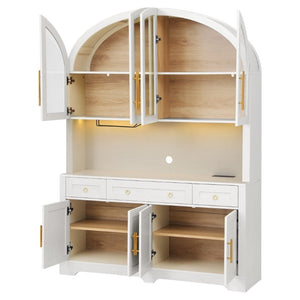 English Elm K&k Farmhouse Pantry Cabinet with LED Lighting Charging Station and Barn Doors White N707S508593W