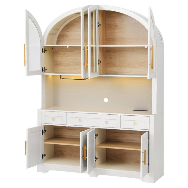 English Elm K&k Farmhouse Pantry Cabinet with LED Lighting Charging Station and Barn Doors White N707S508593W