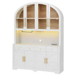 English Elm K&k Farmhouse Pantry Cabinet with LED Lighting Charging Station and Barn Doors White N707S508593W