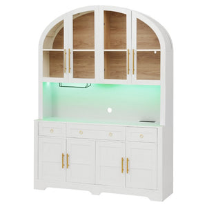 English Elm K&k Farmhouse Pantry Cabinet with LED Lighting Charging Station and Barn Doors White N707S508593W