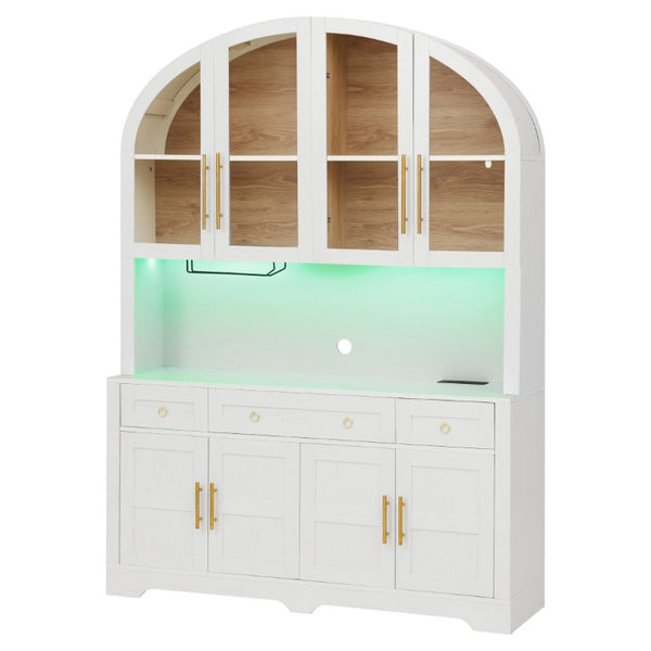 English Elm K&k Farmhouse Pantry Cabinet with LED Lighting Charging Station and Barn Doors White N707S508593W