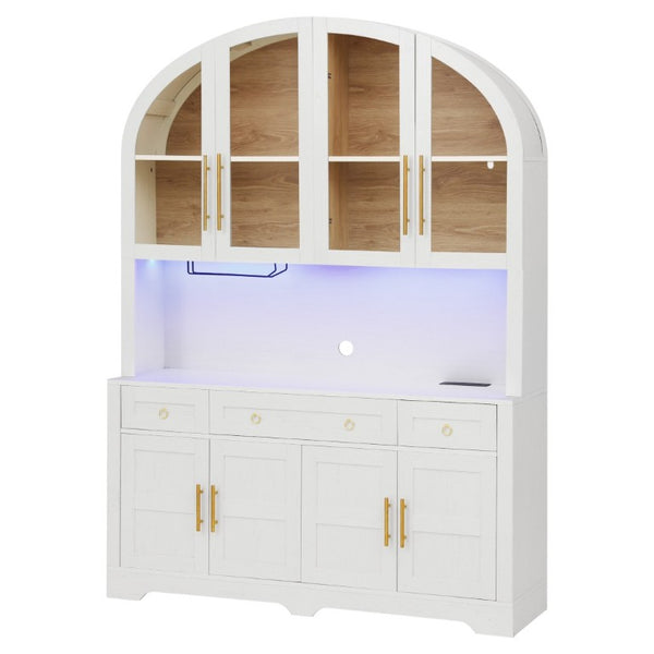 English Elm K&k Farmhouse Pantry Cabinet with LED Lighting Charging Station and Barn Doors White N707S508593W