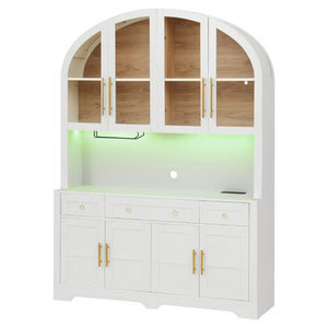 English Elm K&k Farmhouse Pantry Cabinet with LED Lighting Charging Station and Barn Doors White N707S508593W