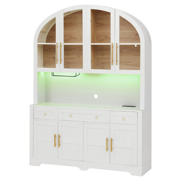 English Elm K&k Farmhouse Pantry Cabinet with LED Lighting Charging Station and Barn Doors White N707S508593W