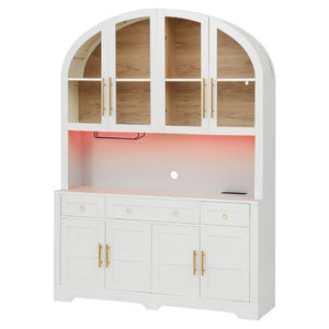 English Elm K&k Farmhouse Pantry Cabinet with LED Lighting Charging Station and Barn Doors White N707S508593W