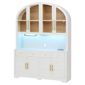 English Elm K&k Farmhouse Pantry Cabinet with LED Lighting Charging Station and Barn Doors White N707S508593W