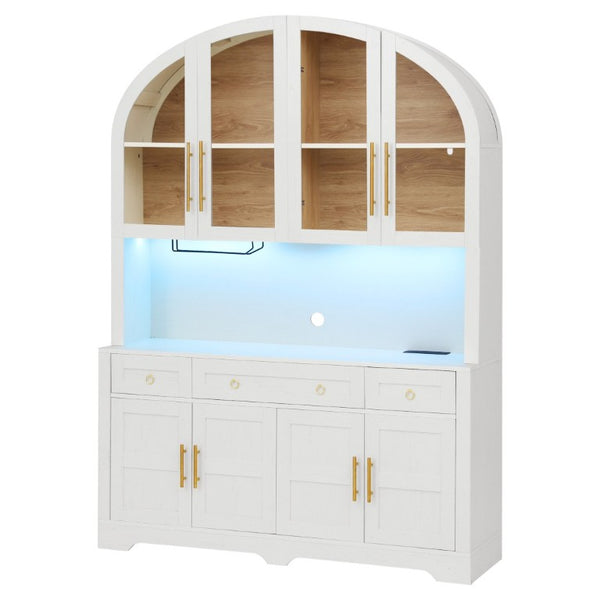 English Elm K&k Farmhouse Pantry Cabinet with LED Lighting Charging Station and Barn Doors White N707S508593W