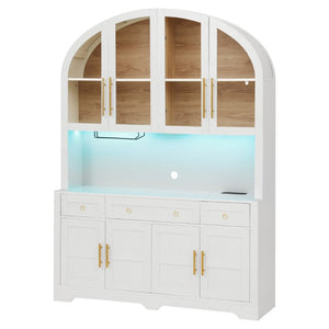 English Elm K&k Farmhouse Pantry Cabinet with LED Lighting Charging Station and Barn Doors White N707S508593W