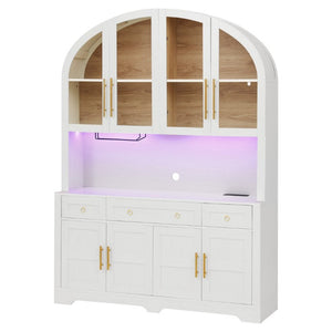 English Elm K&k Farmhouse Pantry Cabinet with LED Lighting Charging Station and Barn Doors White N707S508593W