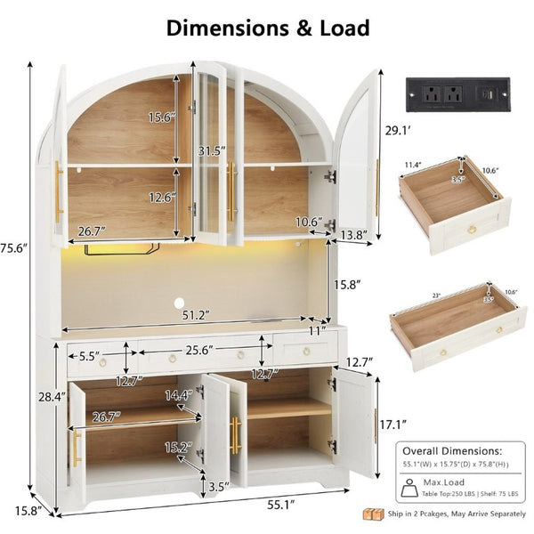 English Elm K&k Farmhouse Pantry Cabinet with LED Lighting Charging Station and Barn Doors White N707S508593W