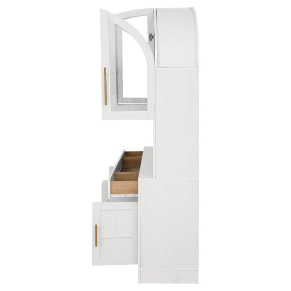 English Elm K&k Farmhouse Pantry Cabinet with LED Lighting Charging Station and Barn Doors White N707S508593W