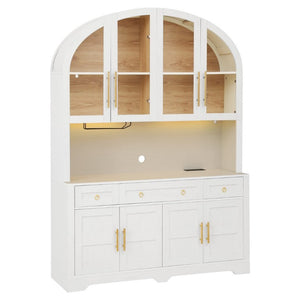 English Elm K&k Farmhouse Pantry Cabinet with LED Lighting Charging Station and Barn Doors White N707S508593W