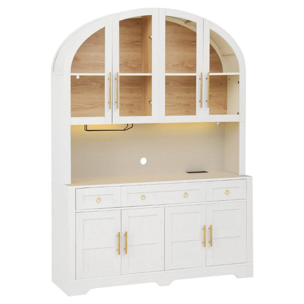 English Elm K&k Farmhouse Pantry Cabinet with LED Lighting Charging Station and Barn Doors White N707S508593W