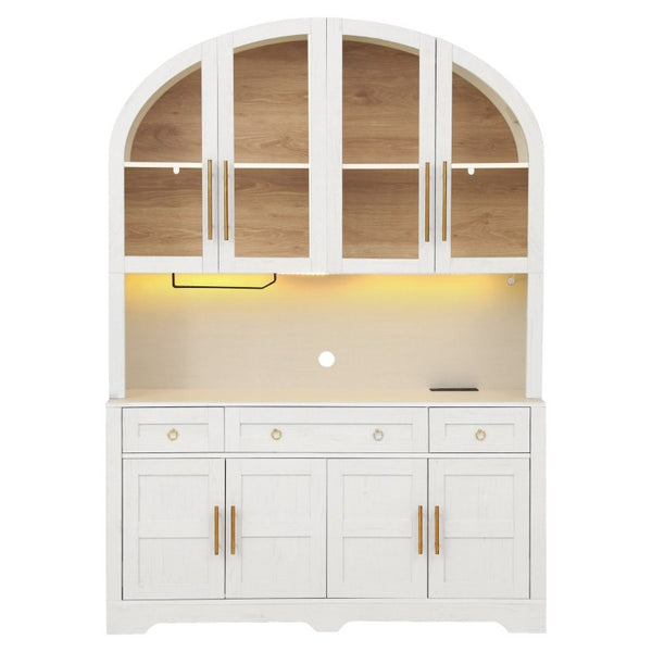 English Elm K&k Farmhouse Pantry Cabinet with LED Lighting Charging Station and Barn Doors White N707S508593W