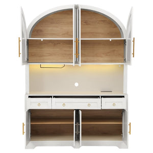 English Elm K&k Farmhouse Pantry Cabinet with LED Lighting Charging Station and Barn Doors White N707S508593W