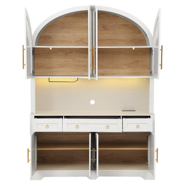 English Elm K&k Farmhouse Pantry Cabinet with LED Lighting Charging Station and Barn Doors White N707S508593W
